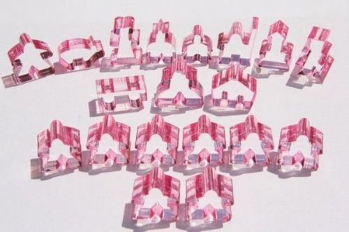 Complete 19 piece pink transparent set of Carcassonne meeples